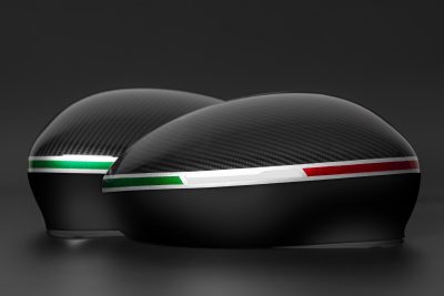 Abarth carbon-look mirror caps with Italian flag accent