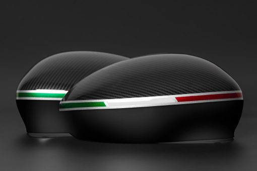 Abarth carbon-look mirror caps with Italian flag accent