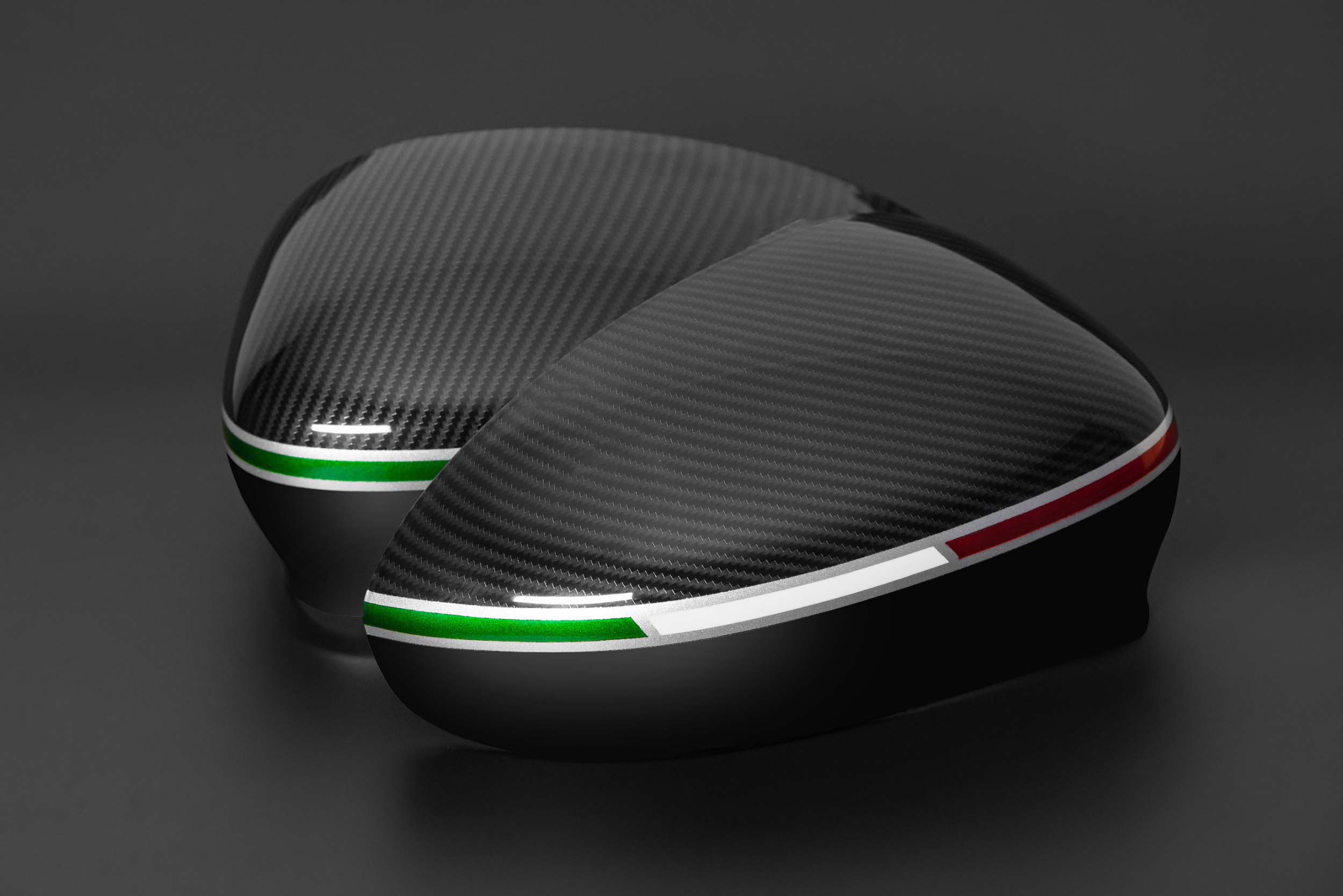 Abarth mirror caps carbon look italian tricolore Set of carbon-look Abarth mirror caps, full replacements