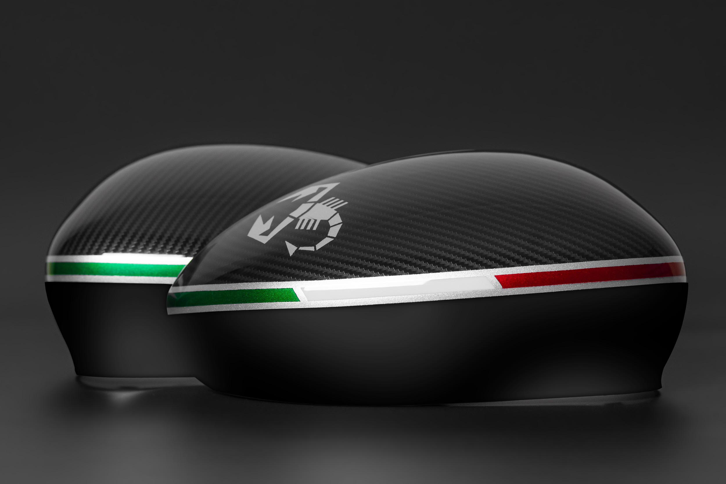 Abarth mirror caps carbon-look with scorpion and flag