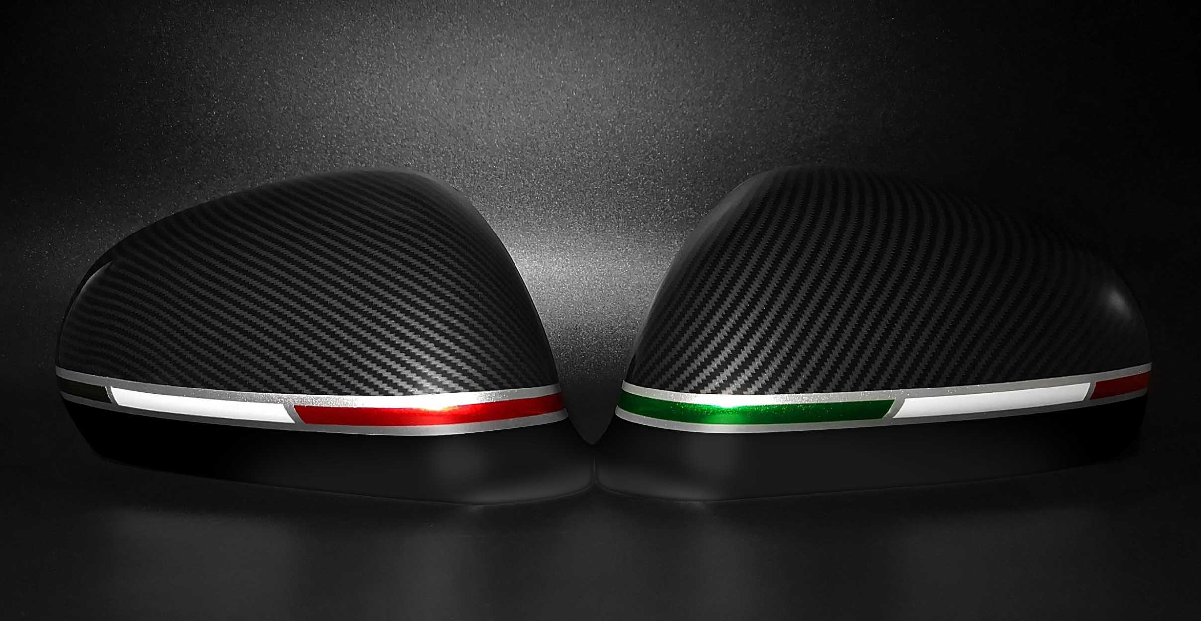 Alfa romeo caps carbon look flag (1) Pair of carbon-look mirror caps for MiTo/Giulietta