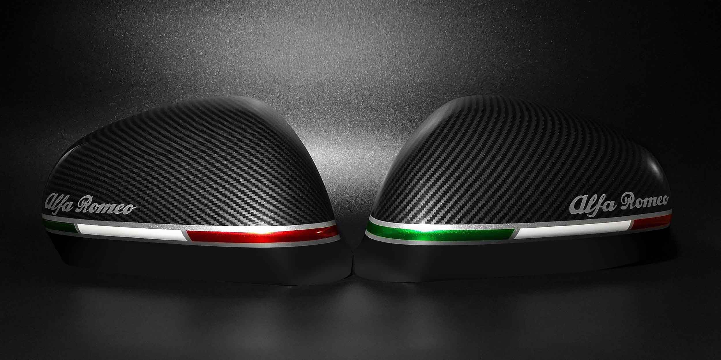 Pair of carbon-look mirror caps for Giulietta/159/MiTo