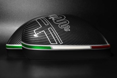 Carbon-look Alfa Romeo mirror caps with silver snake logo