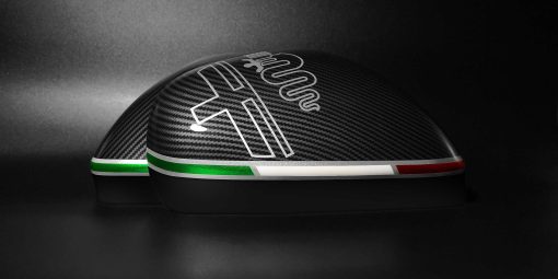 Carbon-look Alfa Romeo mirror caps with silver snake logo