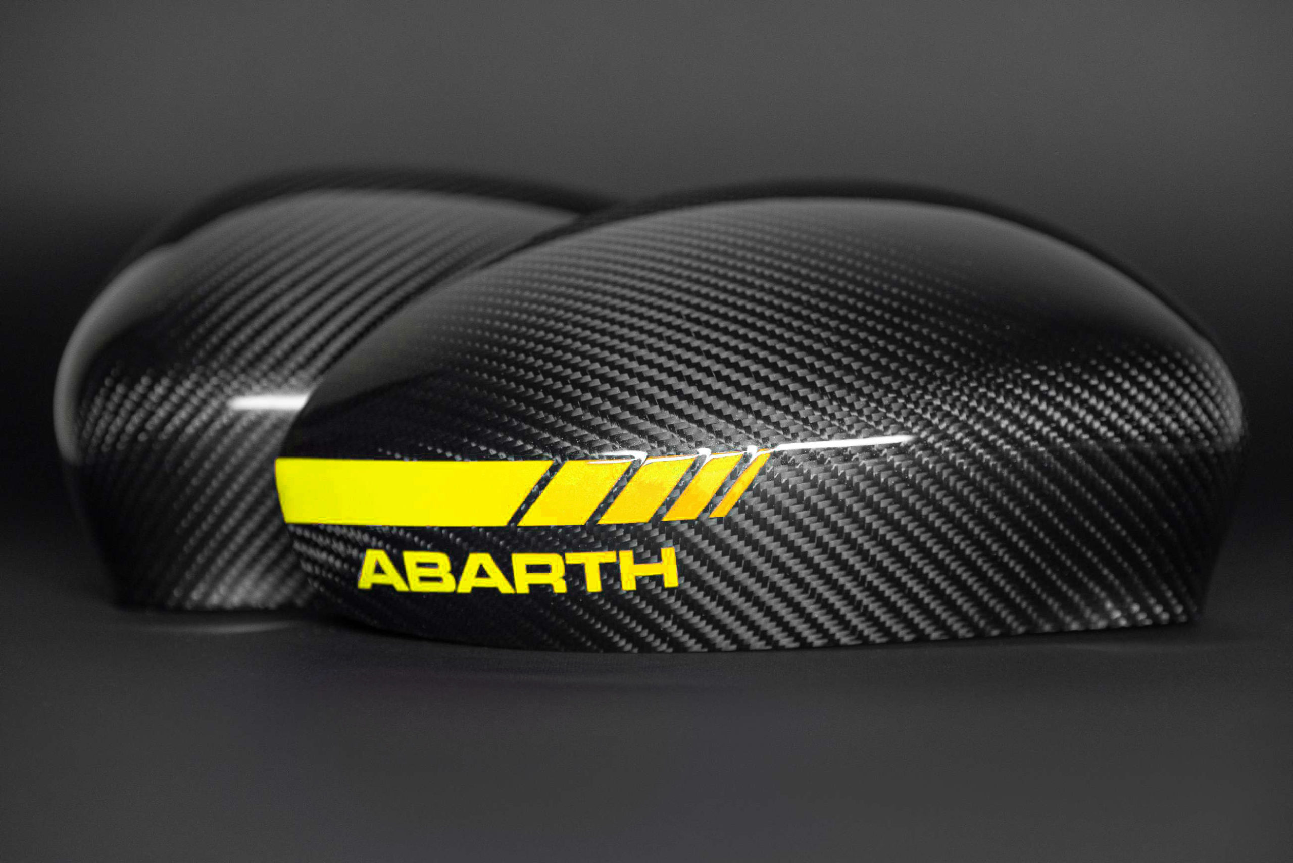 abarth carbon mirror caps with yellow stripe