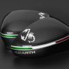 Close-up of scorpion emblem on carbon-look Abarth mirror cover