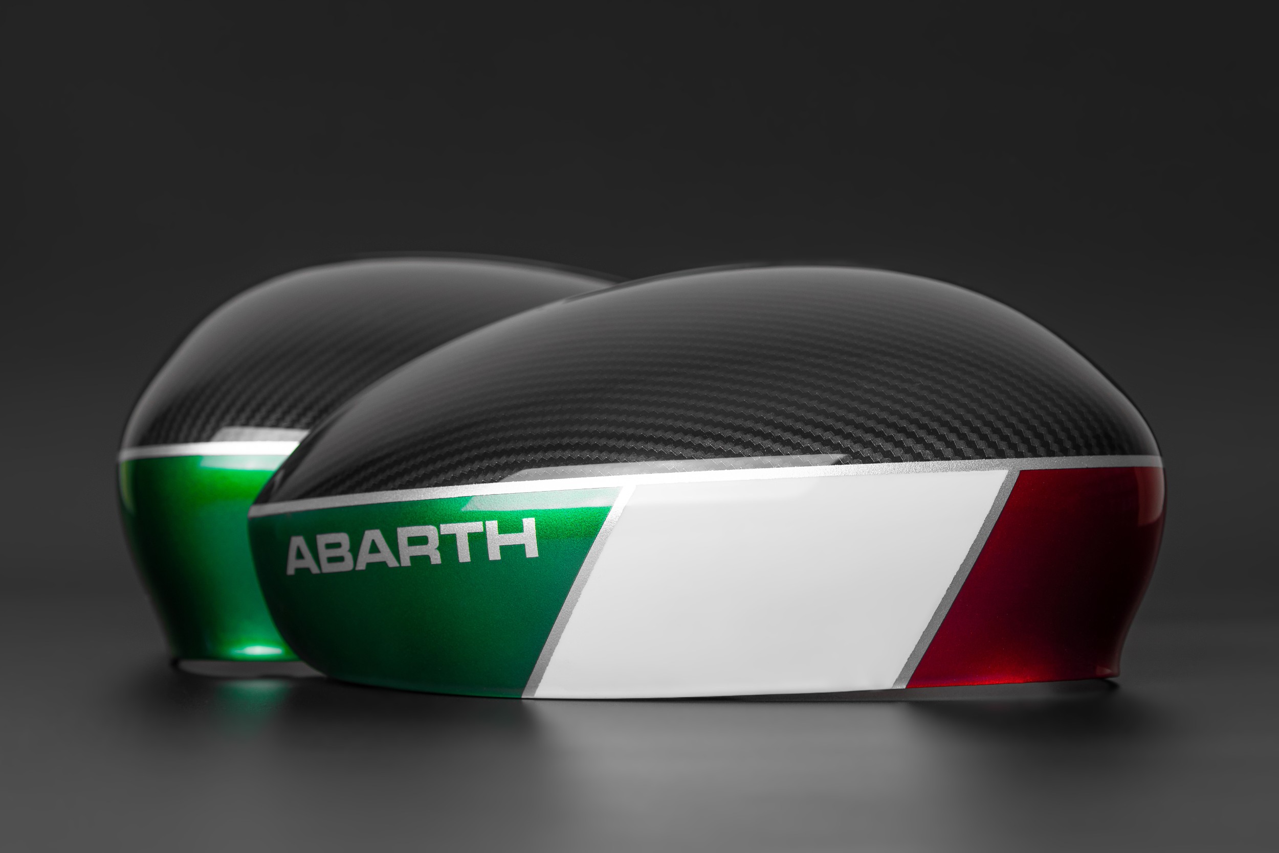 FIAT 500 Mirror Covers - Carbon Fiber - White w/ ABARTH + Italian