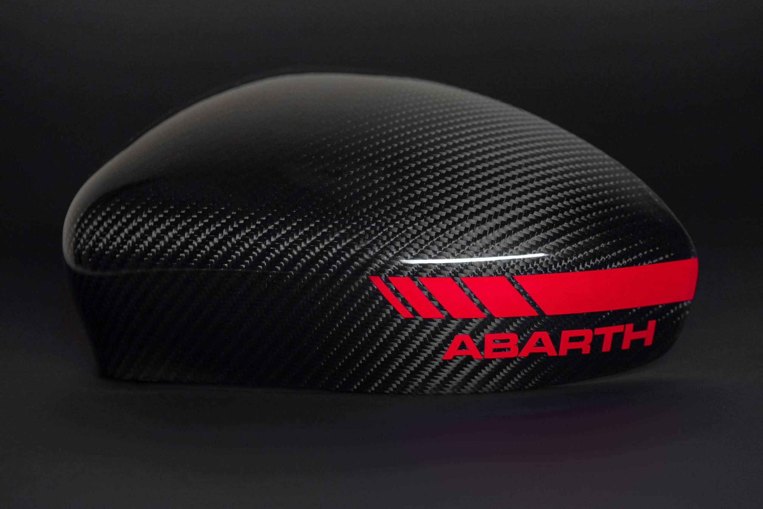 abarth carbon mirror caps with red stripe
