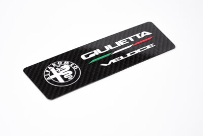 thumbnail image 2 of Alfa Romeo Giulietta Old Logo Sticker – Carbon Look, Interior Decal, Risicosfizio RSA0046 2 of 6