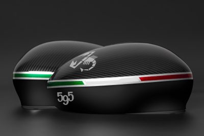 Abarth 595 carbon-look mirror cap with scorpion emblem