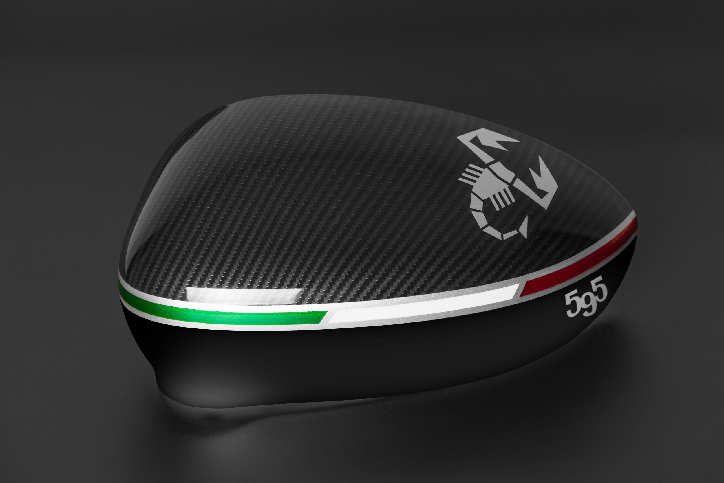 Abarth mirror caps carbon look scorpio flag 595 inscription (2) Italian flag and 595 inscription on Abarth mirror cover